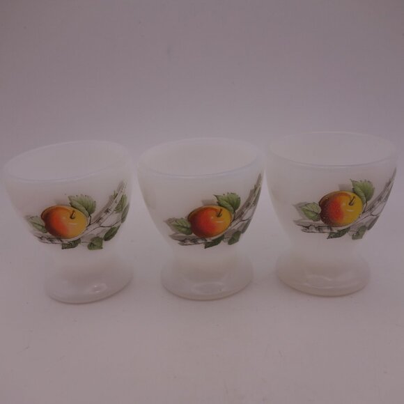 Set of Three(3)Arcopal Milk Glass Egg Cup feat "Fruits de France" (Apple)Pattern - Picture 1 of 16